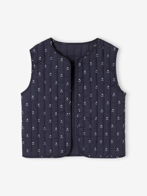 Gewatteerd jasje met bloemenprint meisjes blauw, bedrukt