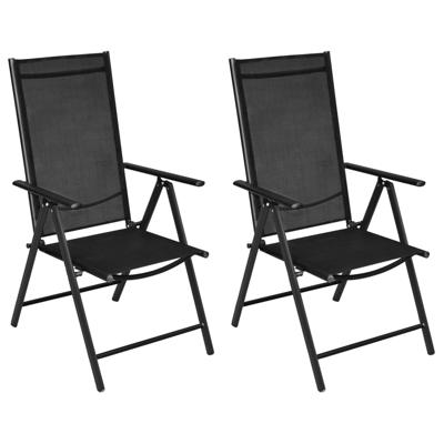 Tuinstoelen inklapbaar 2 st aluminium en textileen zwart