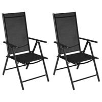 Tuinstoelen inklapbaar 2 st aluminium en textileen zwart