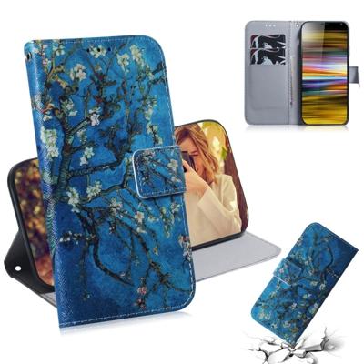 Abrikoos bloem patroon gekleurde tekening horizontale Flip lederen case voor Sony Xperia 10 plus met houder & kaartsleuven & portemonnee