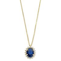 Ketting Halo geelgoud-saffier-diamant blauw-wit 0.12 ct Hsi 41-45 cm