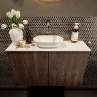 Mondiaz Fowy toiletmeubel 80cm dark brown met blad en waskom talc midden zonder kraangat