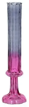 Decoris vaas glas deco 9x33cm blauw, roze