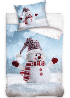 Kerst dekbedovertrek Sneeuwpop 140 x 200 cm - thumbnail