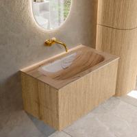 Badmeubel Mondiaz Kurve-Dlux | 80 cm | Meubelkleur Oak | Wastafelkleur Arena | Solid surface | Wasbak midden spoelbak | Zonder kraangat(en)