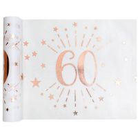 Santex Tafelloper op rol - 60 jaar - wit/rose goud - 30 x 500 cm - Feesttafelkleden - thumbnail