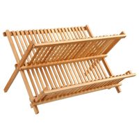 Afdruiprek/afwasrek 2-laags bruin 42 x 33 cm van bamboe hout - Afdruiprekken - thumbnail