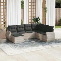 7-delige Loungeset met kussens poly rattan lichtgrijs