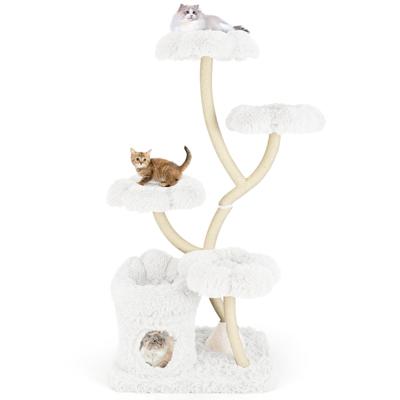165 cm Kattenboom Kattenklimtoren met 4 Gevoerde Platforms Sisal Krabpalen Privéappartement Kattenactiviteitencentrum Wit/Grijs