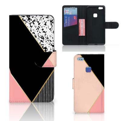 Huawei P10 Lite | Book Case | Zwart Roze Vormen