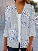 Floral Cross Neck Casual Kimono - thumbnail