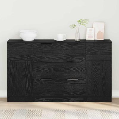 Dressoir 3 pcs Zwart eiken 121 x 30 x 70 cm Bewerkt hout