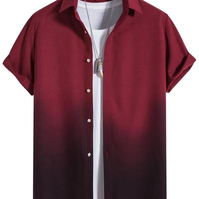 Bon&Bon Homme Men's Pink Ombre Short Sleeve Button Up Shirt Burgundy / XS