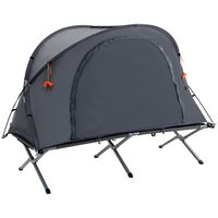Outsunny campingbed met tent, verhoogd campingbed voor 1 persoon, koepeltent met luchtbed, inclusief draagtas, grijs 200 x 86 x 147 cm