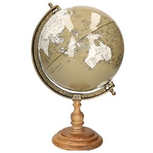 Wereldbol/globe op voet - kunststof - taupe - home decoratie artikel - D22 x H33 cm