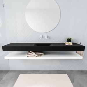 Aqua Splash Badkamermeubel AQS Ibiza 200 cm met Mat Wit Planchet Solid Surface Wastafel Mat Zwart - Badmeubel Ibiza 200 cm Mat Wit Planchet Solid
