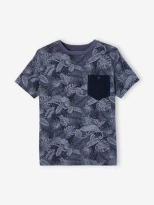 Jongensshirt met korte mouwen en grafisch ontwerp leiblauw