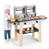 Barbecue Kindergratset van Hout Grillspeelgoed met Veel Grillgereedschap en Speelgoedvoedsel Keukenspeelgoed met 2 Grills en Klapdeksels