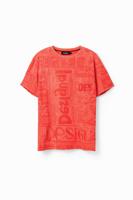 T-shirt van gewassen stof met logo's - ORANGE - XL - thumbnail