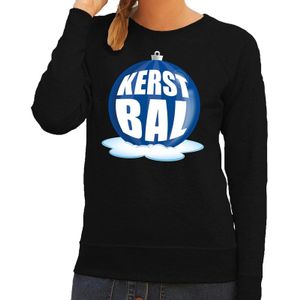 Foute kersttrui kerstbal blauw op zwarte sweater voor dames