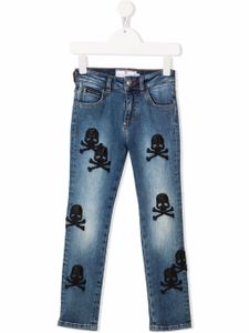 Philipp Plein Junior jean droit à motif tête de mort brodé - Bleu