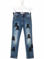 Philipp Plein Junior jean droit à motif tête de mort brodé - Bleu - thumbnail