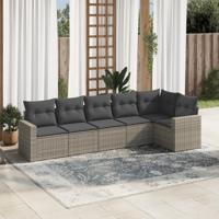 6-delige Loungeset met kussens poly rattan grijs