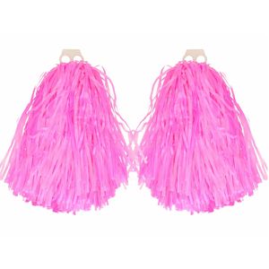 Cheerballs/pompoms - 4x - roze - met franjes en ring handgreep - 28 cm