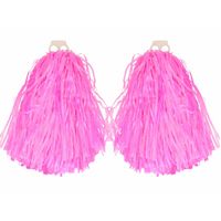 Cheerballs/pompoms - 4x - roze - met franjes en ring handgreep - 28 cm