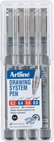 Fineliner Drawing System etui van 4 stuks: 0,2 - 0,4 - 0,6 en 0,8 mm