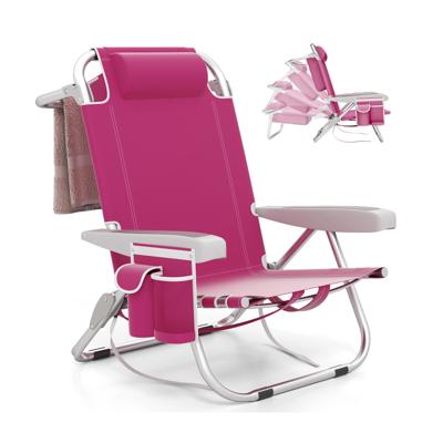 Opvouwbare Strandstoel met Verstelbare Rugleuning en Zijzakken Campingstoel Roze