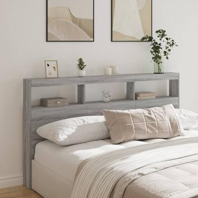 Hoofdbordkast met LED-verlichting 180x17x102 cm grijs sonoma