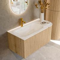 Badmeubel Mondiaz Kurve-Dlux | 95 cm | Meubelkleur Oak | Wastafelkleur Ostra | Solid surface | Links spoelbak | 1 kraangat