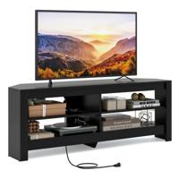 Hoek-TV-standaard met Laadstation 3-Laags Mediacenter met 4 Open Planken Multifunctionele Consoletafel voor TV's Tot 65 Inch Zwart/Wit