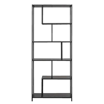 Leen Bakker - Boekenkast Jaxx - 185x77x35 Cm - Metaal/MDF - Zwart