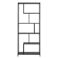 Leen Bakker - Boekenkast Jaxx - 185x77x35 Cm - Metaal/MDF - Zwart