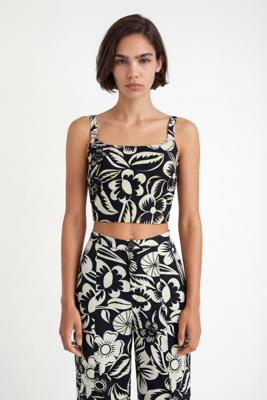 Top cropped singlet met bloemen - BLACK - S