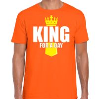 Koningsdag t-shirt King for a day met kroontje oranje voor heren - thumbnail