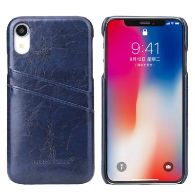 Fierre Shann retro olie Wax textuur PU lederen case voor iPhone XR met kaartsleuven (blauw)