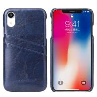 Fierre Shann retro olie Wax textuur PU lederen case voor iPhone XR met kaartsleuven (blauw)