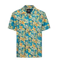 King Kerosin Hibiscus Blue Shirt Denim Blue-L
