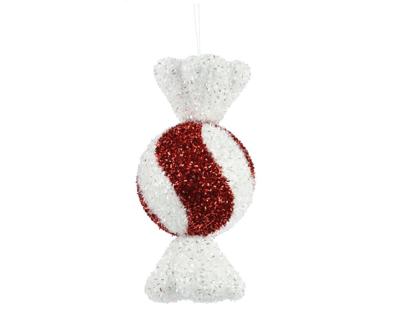 Kersthanger snoep foam rond rood / wit 20 cm