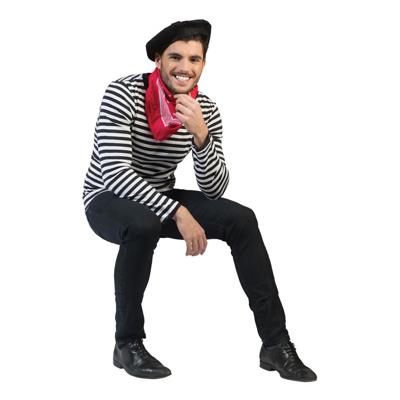 Grote maten mime t-shirt - heren - gestreept - zwart/wit - fransman - lange mouw