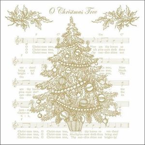 Kerst thema servetten - 20x st - 33 x 33 cm - wit/goud - muziek - kerstboom