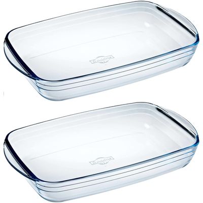 Set van 2x stuks rechthoekige glazen ovenschalen 2 liter 32 x 20 x 5 cm