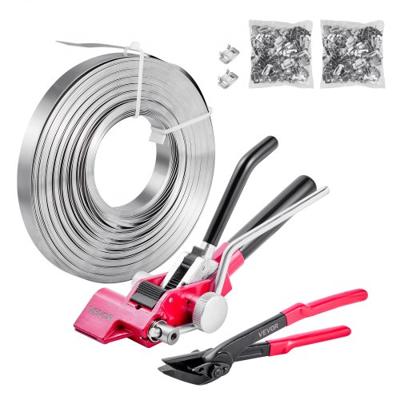 VEVOR 4-delige stalen omsnoeringsset, handmatig omsnoeringsgereedschap met 60 m metalen omsnoeringsband, 200 metalen clips en een snijder, perfecte werkplaatsuitrusting voor industriële verpakking, transport en opslag