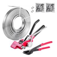 VEVOR 4-delige stalen omsnoeringsset, handmatig omsnoeringsgereedschap met 60 m metalen omsnoeringsband, 200 metalen clips en een snijder, perfecte werkplaatsuitrusting voor industriële verpakking, transport en opslag