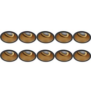 Spot Armatuur 10 Pack - Pragmi Zano Pro - GU10 Inbouwspot - Rond - Zwart/Goud - Aluminium - Kantelbaar - Ø93mm