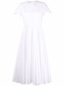 Valentino Garavani robe plissée à broderies anglaises - Blanc
