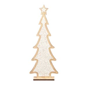 Kerstdecoratie houten kerstboom glitter wit 35,5 cm - Houten kerstbomen